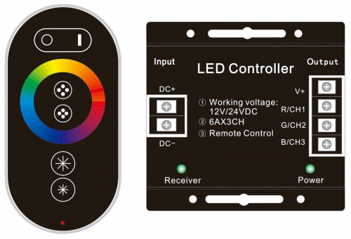LED Szalag 12-24V 216W RGB 6 Gombos RF Érintőpaneles Távirányító és Vezérlő
