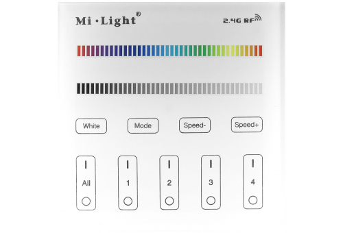 LED Szalag 12-24V RGB+W 4 Zónás RF Falra Szerelhető /2xAAA/ Érintőpaneles Távirányító