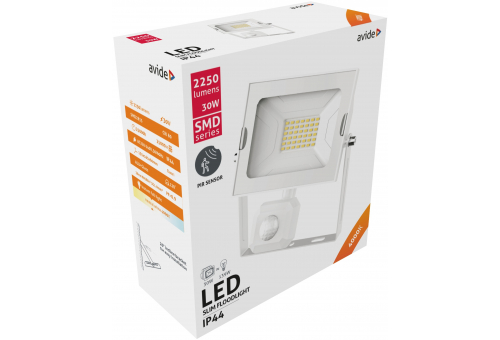 LED Reflektor Slim SMD 30W NW Mozgásérzékelős PIR Fehér