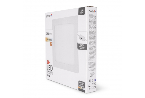 LED Beépíthető Négyzetes Mennyezeti Lámpa 12W, CCT kapcsolóval, ALU, IP44 Front