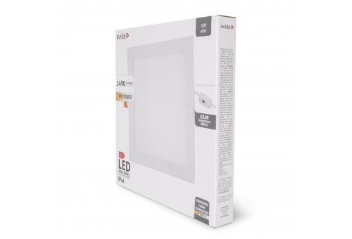LED Beépíthető Négyzetes Mennyezeti Lámpa 18W, CCT kapcsolóval, ALU, IP44 Front