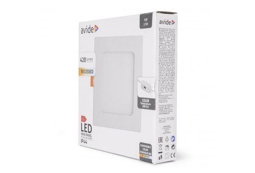 LED Beépíthető Négyzetes Mennyezeti Lámpa 6W, CCT kapcsolóval, ALU, IP44 Front