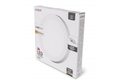 LED Falra Szerelhető Kerek Mennyezeti Lámpa 18W, CCT kapcsolóval, ALU, IP44 Front