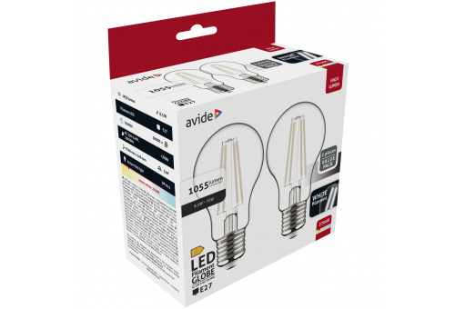 LED White Filament Globe 8.5W E27 WW 2700K-2er